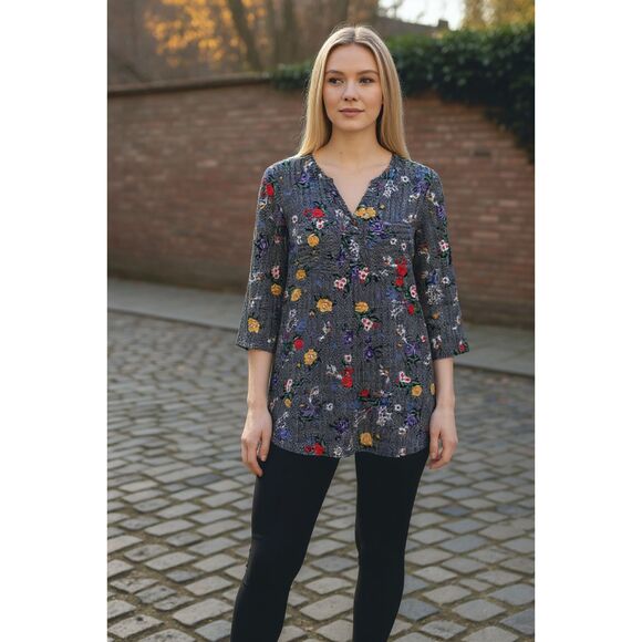 Figueroa & Flower Tunic Floral Print SZ Medium 3/4 Sleeve Bohemian - Picture 1 of 8